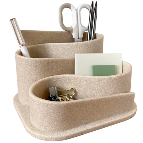 OAKOA Aesthetic Desk Organizer - Aesthetic Office Desk Accessories - Boho Pen Holder - Neutral Beige Desk Accessories - Ho...