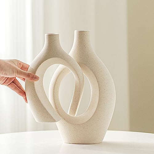 Lvases Snuggle Hollow Ceramic Vase Set of 2, Boho ins Style Round Nordic Mid Century Modern Aesthetic Decorative Vase for ...
