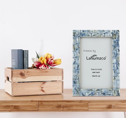 Lahumzco Mother of Pearl Photo Frame 4x6 – Handmade Decorative Picture Frame for Tabletop or Wall – Elegant Pearl Inlay Ho...