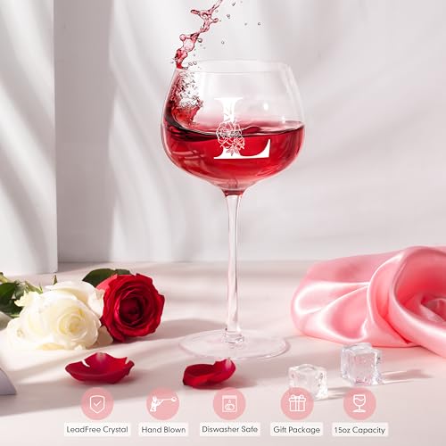 Personalized Gifts for Women - Monogrammed A-Z Wine Glass Customized Gifts, Unique Birthday Gifts for Women, Christmas Bas...