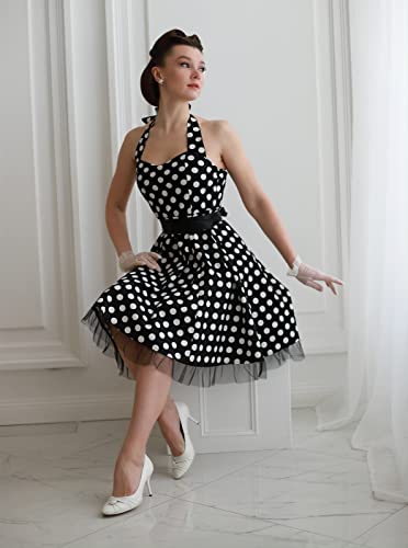 oten Women's Vintage Polka Dot Halter Dress 1950s Floral Spring Retro Rockabilly Cocktail Swing Tea Dresses