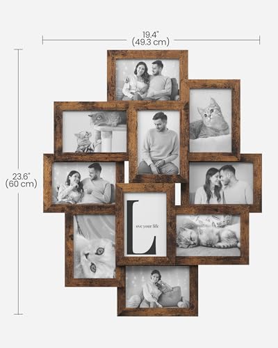 SONGMICS 4x6 Collage Picture Frames, 10-Pack Photo Collage Frame for Wall Decor, Glass Front, Assembly Required, Rustic Br...