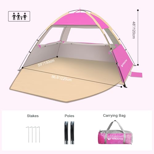 Venustas Beach Tent Sun Shelter for 3/4/6/8 Person, UPF 50+ UV Protection Beach Canopy, Lightweight and Easy Setup Cabana,...