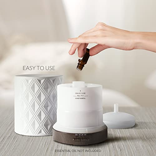 Earnest Living Essential Oil Diffuser for Large Room White Ceramic 250ml Aromatherapy Diffuser with 4 Timers 7 Night Light...