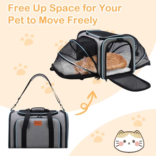 VeluXanipyr Expandable Airline Approved Pet Carrier, Soft-Sided Travel Bag for Small Cats Dogs with Hard Shell Base, Remov...
