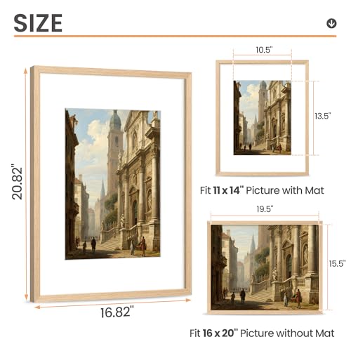 upsimples 16x20 Frames Set of 3, Natural Solid Wooden Picture Frames, Display 11x14 with Mat or 16 x 20 Without for Vertic...