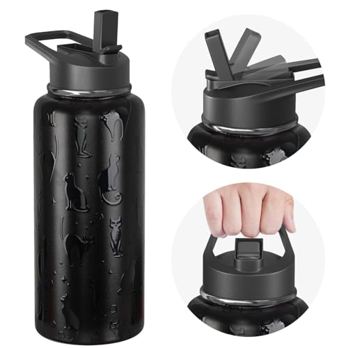 bmxbsk 32 oz Halloween Tumbler 3d-Printed Black Cat Tumblers Insulated Water Bottle with Straws and Flip Lid Stainless Ste...