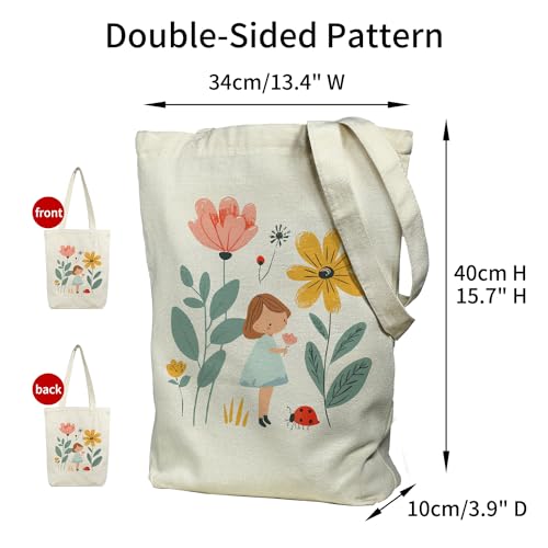 itgowisa Canvas Tote Bag for Women, Aesthetic Tote Bag with Zipper Pocket for Grocery Travel Work Gift, Canvas Shopping Bag