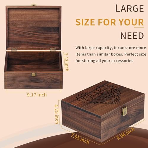 EXISTING Memory Box for Keepsakes, Floral Heart Laser Cut Wood Keepsake Memory Box, Large Wooden Storage Box with Hinged L...