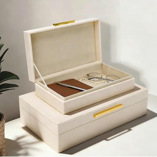 Kesiya Decorative Storage Boxes with Lids, Set of 2 PU Leather Memory Box for Keepsakes, Beautiful Large Decorative Box fo...