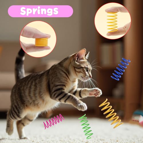 Flashine Cat Toys for Indoor Cats 40 PCS Kitten Toys Cat Interactive Toys Pack Including Cats Springs Sparkle Ball Pom Pom...