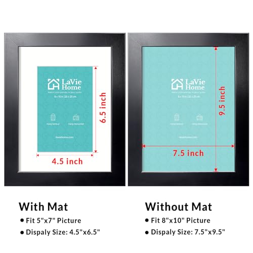 LaVie Home 8x10 Picture Frame, 8 x 10 Frame Display Pictures 5x7 with Mat or 8x10 Without Mat, Stable and Sturdy Black Fra...