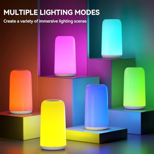 ROOTRO Touch Bedside Table Lamp, [Sleek Design & RGB Mode] 3 Way Dimmable Small Lamp for Bedroom, LED Lamp with Warm White...