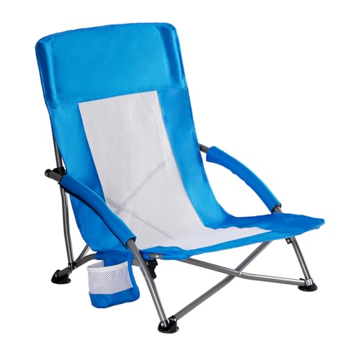 NEWBULIG Low Beach Chair – Folding Camping Chair for Adults, Low Profile Lawn Chair with Cup Holders & Carry Bag, Extra Wi...
