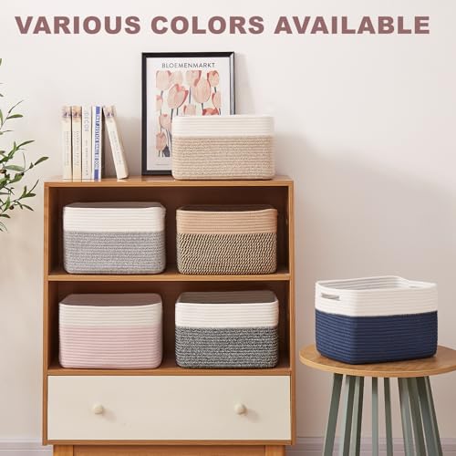 OIAHOMY 4 Pack Storage Baskets for Organizing, Basket for Shelves with Handle, Woven Baskets for Storage Toys, Towels, Boo...