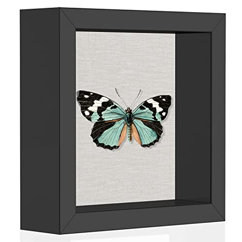 5x5 Shadow Box Picture Frame with Soft Linen Back - Metal Push Pins Included, Memory Box Display Case for Memorabilia Flow...