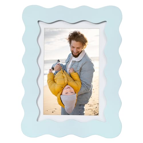 NWDCLF 5x7 Cute Picture Frame, Wavy Curved Photo Frame with 4x6 Mat and Real Glass, Unique Funky Frame for Table and Wall ...