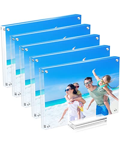 JUOIFIP 5 Pack Acrylic Picture Frame 5×7 Clear Double Sided Magnetic Photo Frame - Frameless Baby Friend Family Picture De...