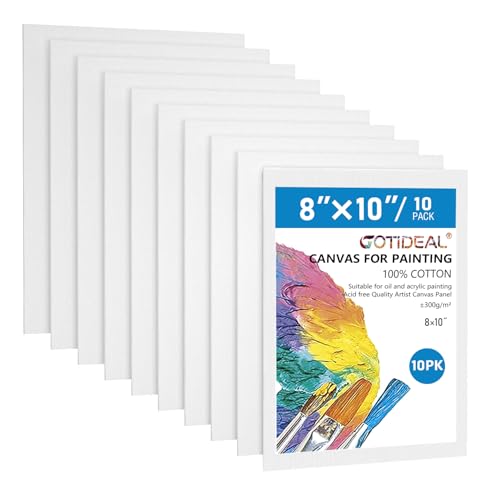 GOTIDEAL Canvas Boards, 8x10 inch Set of 10,Gesso Primed White Blank Canvases for Painting - 100% Cotton Art Supplies Canv...