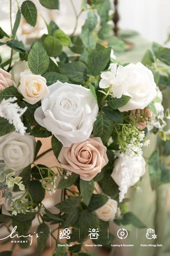 Ling's moment 2PCS Artificial Floral Swags Arch Flowers Wedding Centerpieces Flower Rose Garland Mantel Greenery Arrangeme...
