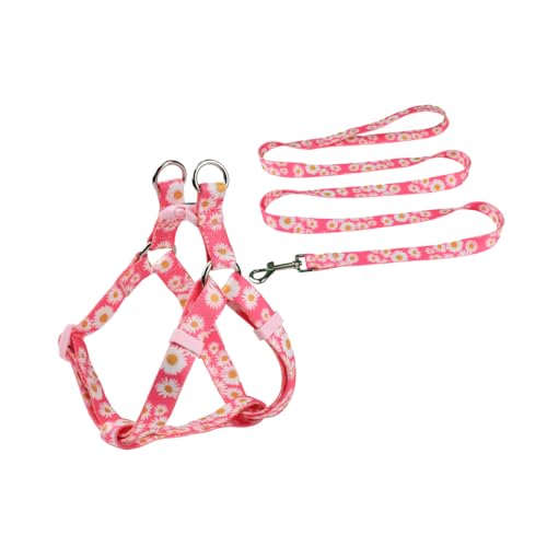 Olahibi Harness and Leash Set, Floral Pattern, 5ft Matching Leash, No Pull, Easy Wear for Medium Dogs.(M, Pink Daisy)