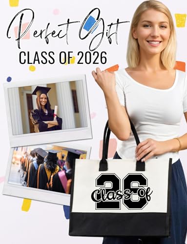 InnoBeta 2026 Graduation Gifts, Class of 2026 Gifts Canvas Tote Bag with Top Zipper Closure and Shoulder Strap for Graduat...
