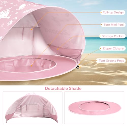 Zooawa Baby Beach Tent, Pop Up Beach Tent Sun Shade for Beach, Portable Shade Pool UV Protection Sun Shelter for Infant wi...