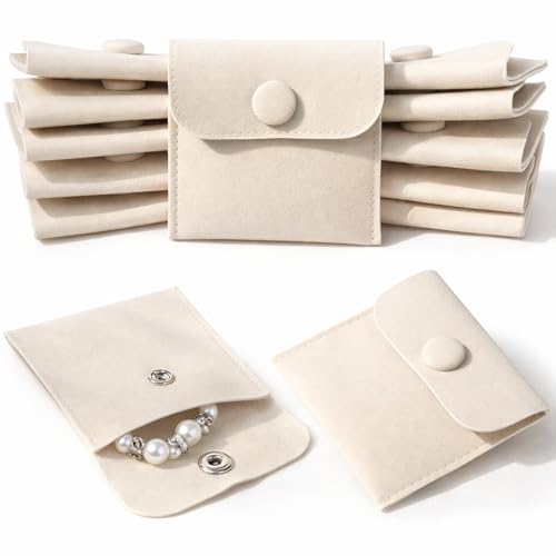 Ezymivs 12 Pcs Microfiber Jewelry Pouch 6.5x6.5cm Jewelry Packaging Bag Small Gift Bags Envelope Style with Snap Button Po...