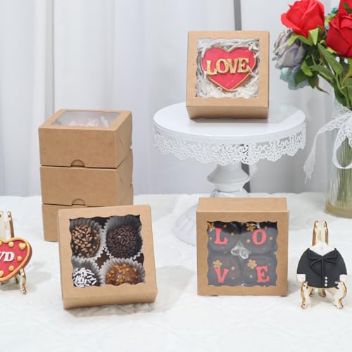 NEKSUNBAK 50-Count 4x4x2 inches Food-Safe Brown Bakery Boxes - Multi-Use Pastry & Treat Packaging for Cookies, Truffles & ...