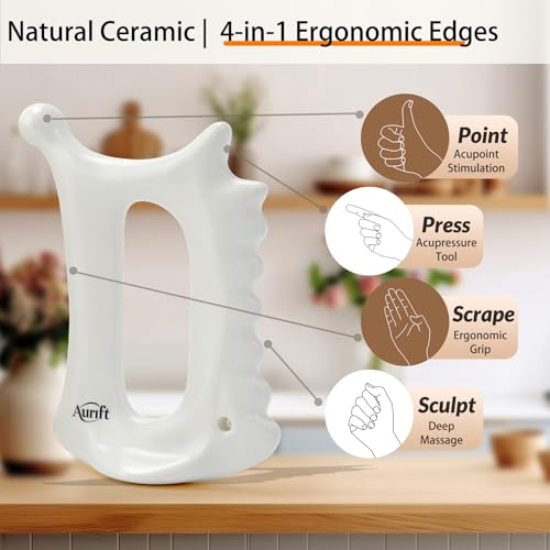 Aurift Ceramic 6‑in‑1 Gua Sha Tool for Face & Body, Jawline Sculpting, Double Chin Reduction, Lymphatic Drainage, Trigger ...