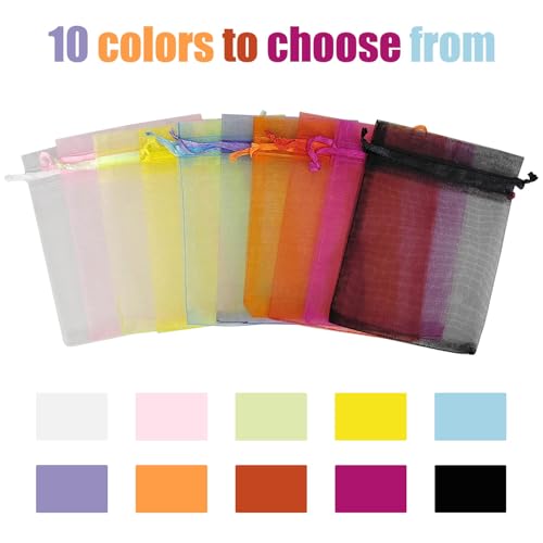 CHTUGEM 10 Pcs 3x4 Inch Mix Color Organza Bags with Drawstring - Sheer Jewelry Gift Pouches for Wedding Party Favors, Chri...