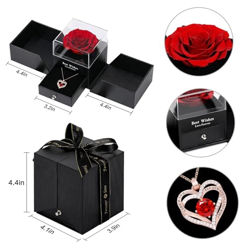 Yabesty Preserved Rose with Love Necklace Jewelry Gift Set, Hand-Made Rose Flower Gifts for Her on Christmas Day,Mother's ...