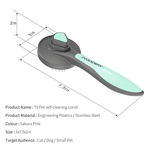 PAKEWAY Cat & Dog Grooming Brush - Self Cleaning, Release Button, Kitten & Pet Brush for Short, Medium & Long Hair (Green)