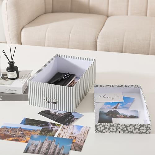 Soul & Lane Decorative Photo Storage Box with Lid, 11.7" × 7.7" × 4.5", Memory Box for Keepsakes, Floral Cardboard Picture...