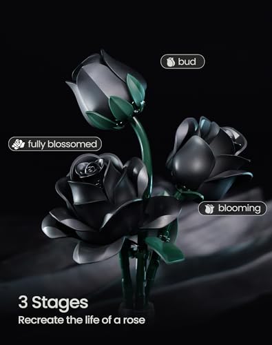 iATOM Black Rose Bouquet Building Set, 12Pcs Flower Botanical Collection Kit for Adult, Valentine's Day Gift for Her/Girlf...