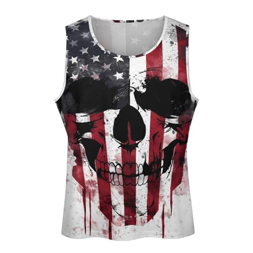 MARSVOVO Mens US Flag Tank Tops Skull Graphic Print Sleeveless Crew Neck Western Shirts for Men Fashion Vest