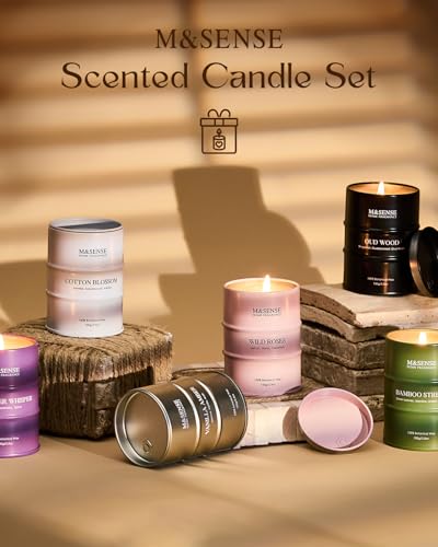 M&SENSE Spring Candle Gift Set | Mini Scented Candles Set | 6 Pack Candles for Home Scented,Oud Wood,Cotton Blossom,Vanill...
