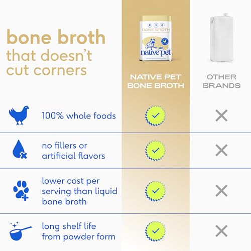 Native Pet Bone Broth for Dogs and Cats - Chicken Bone Broth Powder Dog Food Toppers for Picky Eaters - Provides Extra Nut...