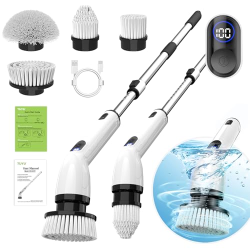 TUYU Electric Spin Scrubber, Full-Body IPX7 Waterproof Bathroom Scrubber with Power LCD Display, Adjustable Extension Hand...