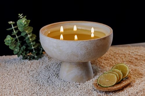 Blueme Focus Candle | Eucalyptus & Lime | 6 Wick - Refillable Wellness Candle with Essential Oils, Hand Finished & Poured ...