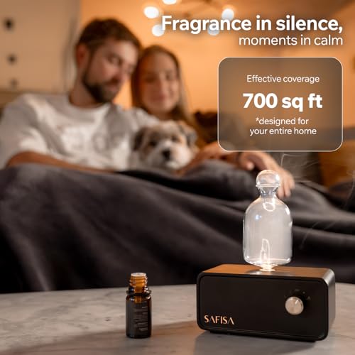 SAFISA Waterless Essential Oil Diffuser, Nebulizing Cold Air Scent Diffuser for Home, 700 Sq. Ft., Portable Glass Waterles...