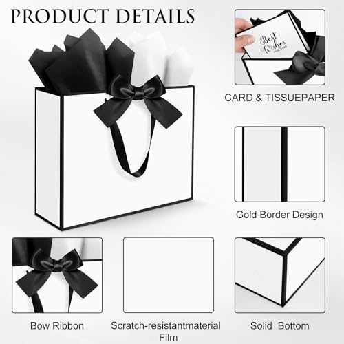Ethhqu 3 Pack Elegant Large Gift Bags with Handles, 12.6x10x4 Inch - Set Includes Tissue Paper & Cards for Birthday, Baby ...