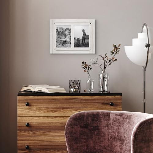 Americanflat Hinged 5x7 Double Picture Frame with 2 Photo Openings and Polished Glass - Distressed Wood Collage Picture Fr...