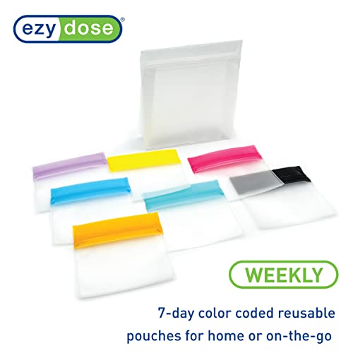 EZY DOSE Reusable 7-Day Pill Pouch Set, Durable Multi-Purpose Travel-Sized Containers, Includes Colors for Easy Identifica...