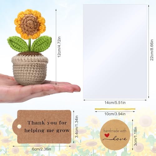 Soulchen 10 Sets Sunflower Teacher Appreciation Gifts Handmade Crochet Flowers with Card Thank You for Helping Me Grow Tha...