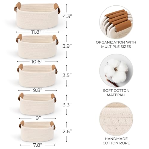 Beautiful Storage Basket Set of 5 - Sturdy Cotton Rope Baskets for Shelves Are Perfect for Organizing Your Home - Quality ...