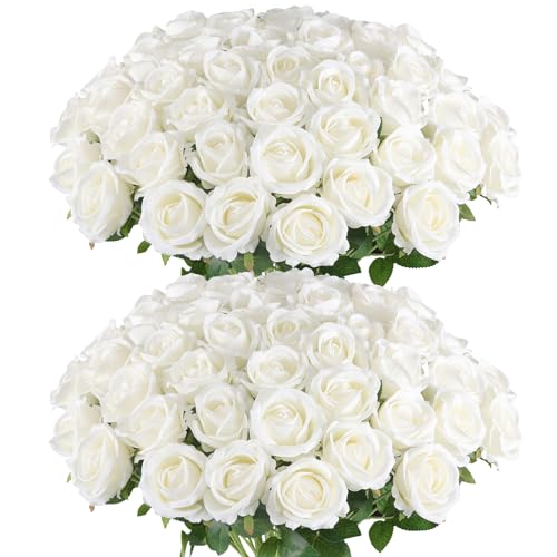 Hananona Artificial Roses in Bulk, Fake Velvet Silk Roses Realistic Rose for Wedding Centerpieces Flower Arrangement Home ...