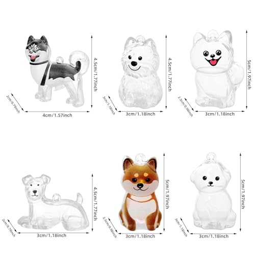 6pcs Dog Hair Storage Keychains, 6 Types Cute Clear Dog Hair Keepsake Keychain with Gold Keyring Pet Fur Storage Collectio...
