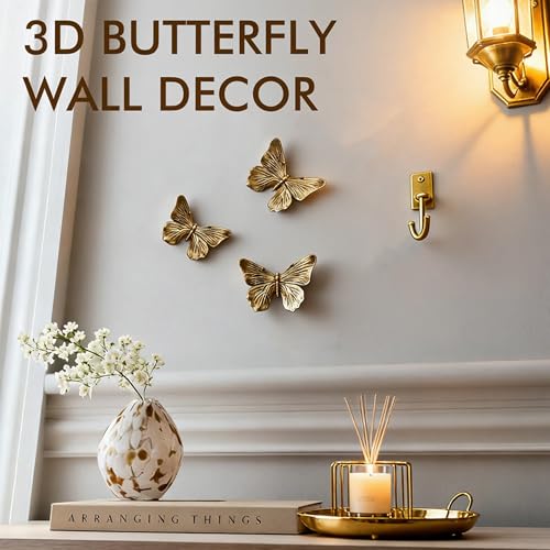 GUSFREUD 3D Butterfly Wall Decor Set – Resin Wall Decorations for Living Room, Bedroom and Gallery Walls - Antique Copper...