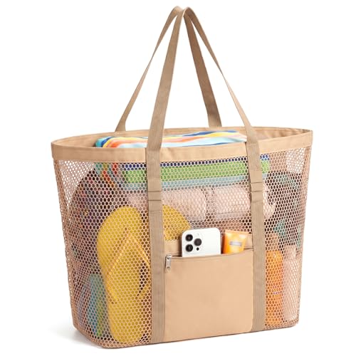 Dntorx Women's Mesh Beach Bag, Stylish Beach Tote for Swimming, Travel & Vacation Essentials, Lightweight Design for Poolside